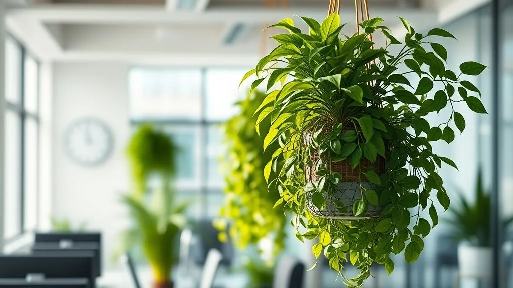 7 Estratégias Essenciais para Otimizar Espaço e Bem-Estar com Plantas Susp. no Escritório